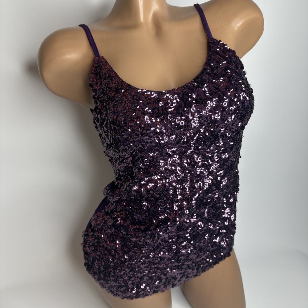 Vintage Purple Sequin Tank Top Cami Camisole Sparkly Y2K Party Disco Top XS S